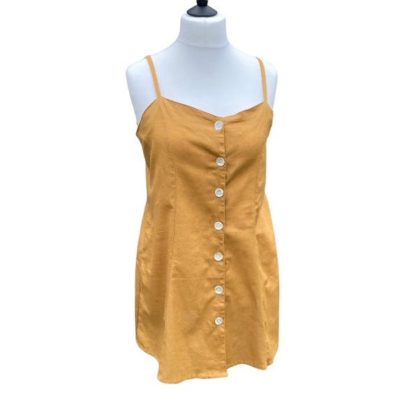 Holiday Sun Top Mustard Yellow Cotton Cut Out UK 14 Strappy Button Up Summer - Picture 2 of 12